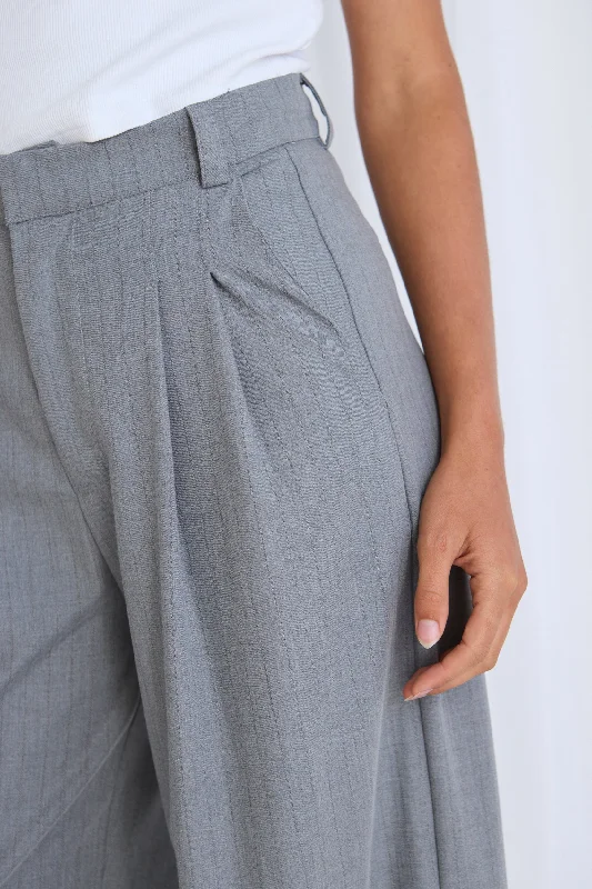 Vice Grey Pinstripe Pleat Front Manstyle Wide Leg Pant