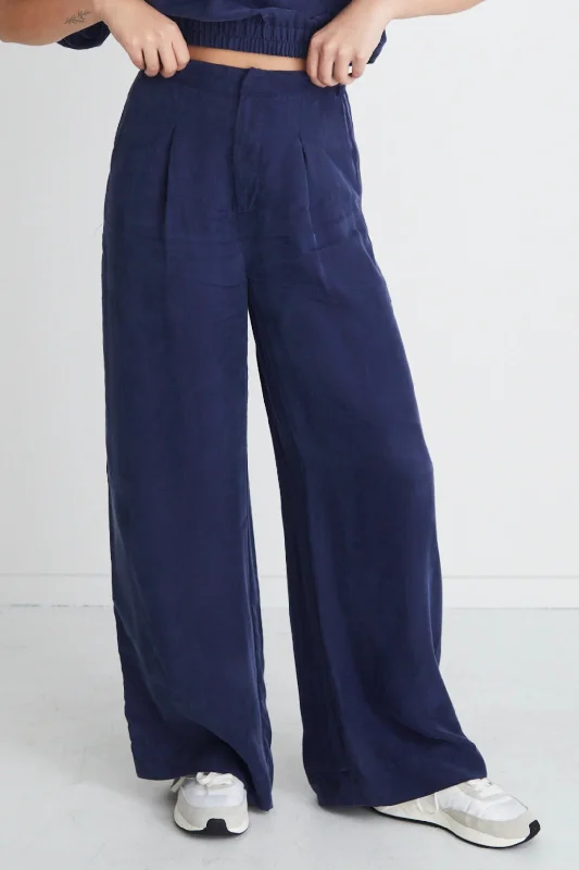 Vice Blue Cupro Pleat Front Manstyle Wide Pant