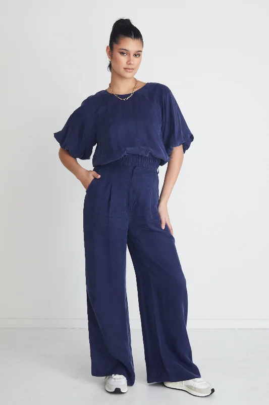 Vice Blue Cupro Pleat Front Manstyle Wide Pant