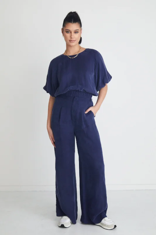 Vice Blue Cupro Pleat Front Manstyle Wide Pant