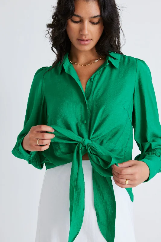 Victory Palm Green Textured Tie Front Shirt