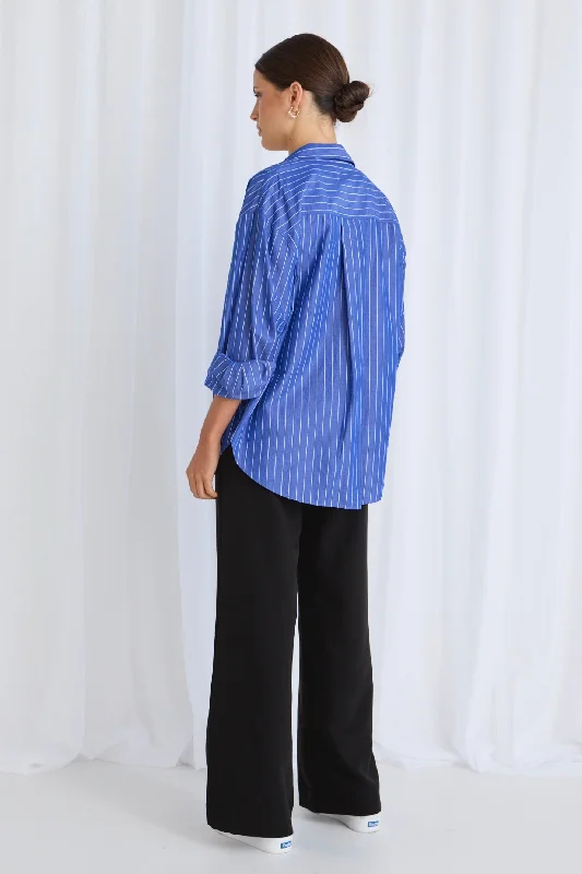 You Got This Deep Blue Stripe Oversized Shirt