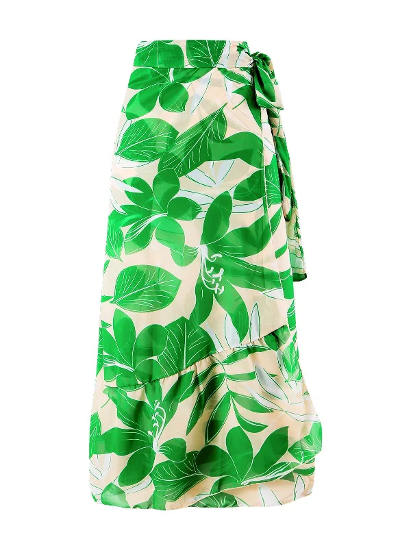 Green 1960s Plant Prints Long Cover-Up