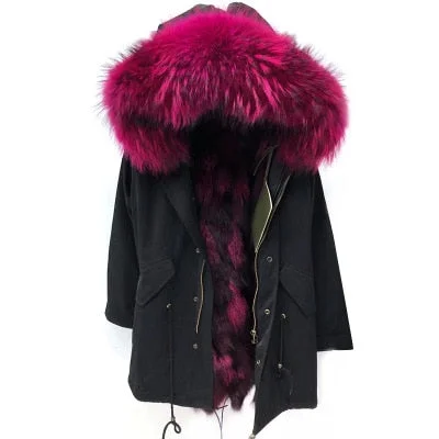 OFTBUY 2019 winter jacket women real natural fur coat loose raccoon fur collar fox fur liner long parka outwear High quality