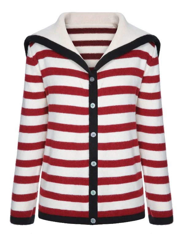 Red 1940s Stripe Sailor Collar Sweater Coat