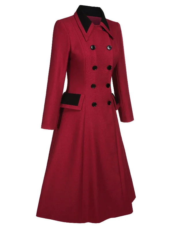 Red 1950s Lapel Double Breasted Coat