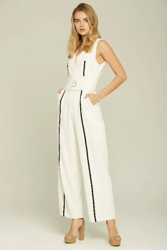 Solid White Sleeveless Straight Cut Jumpsuit