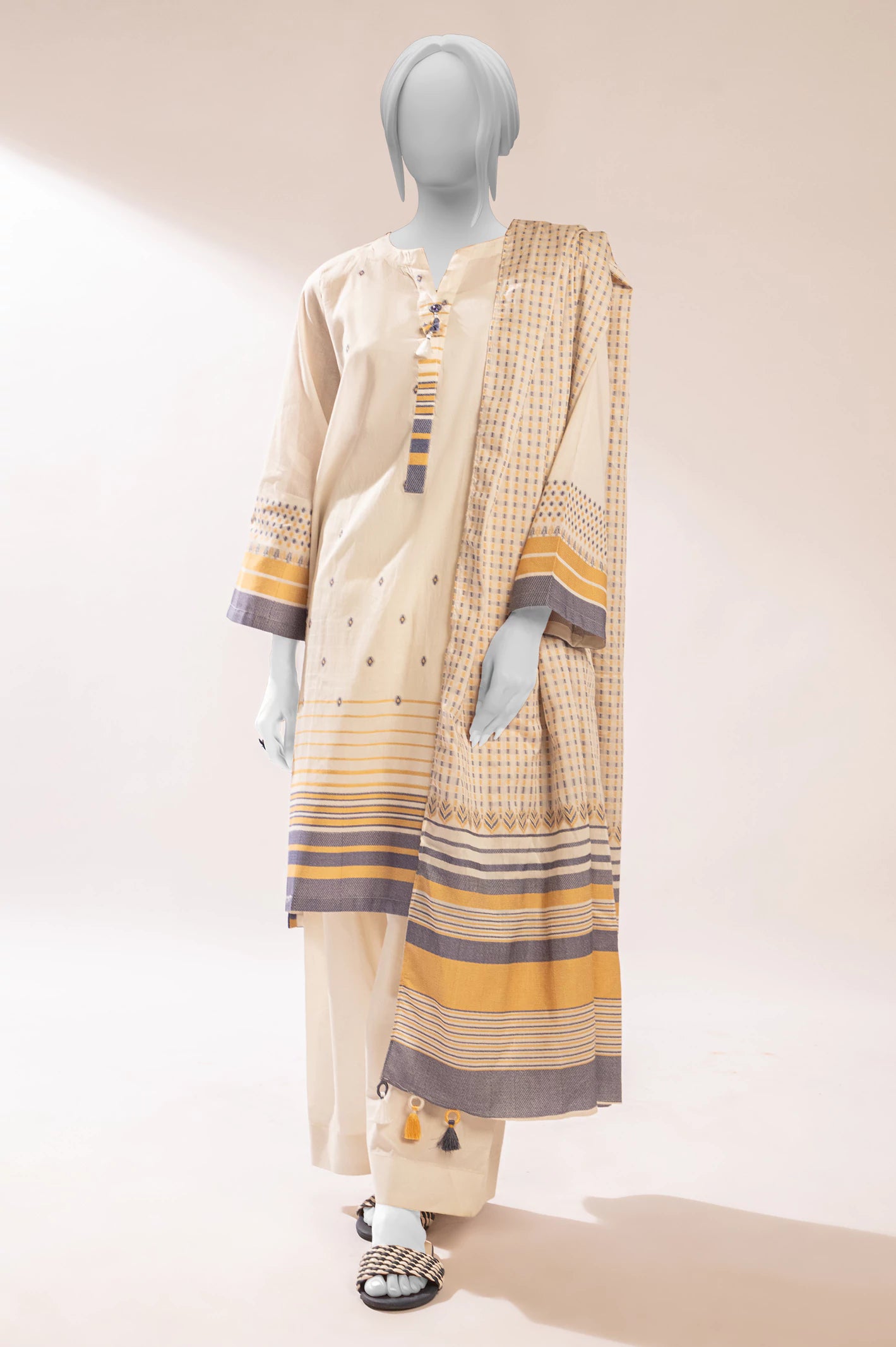 White Jacquard Kurti With Dupatta