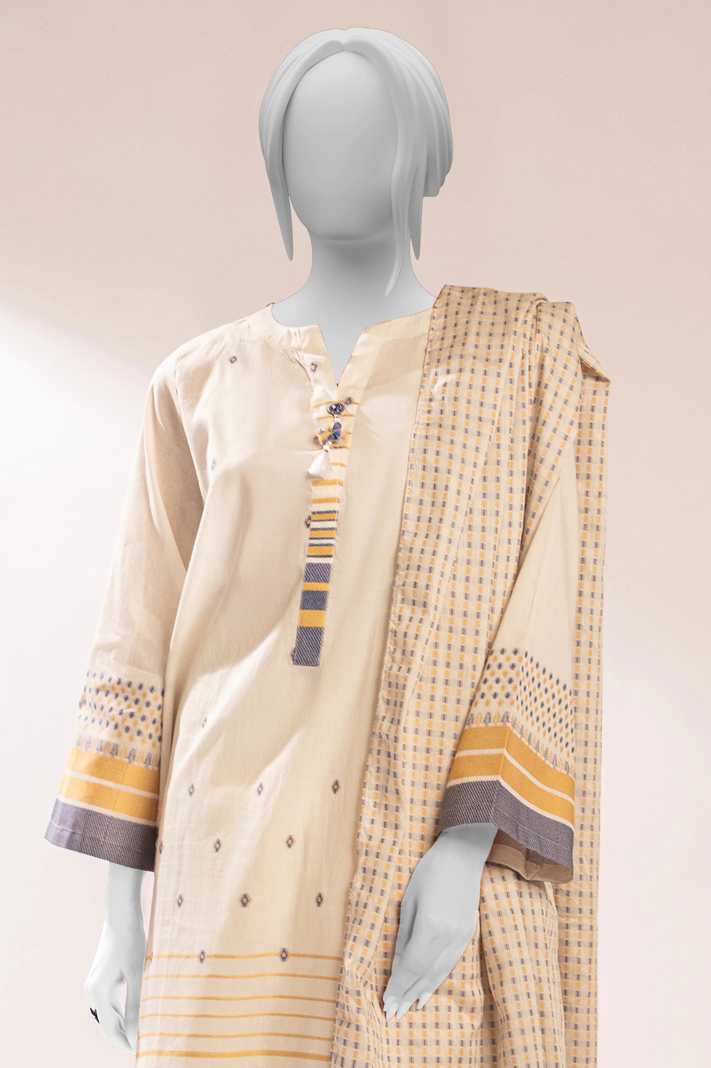 White Jacquard Kurti With Dupatta