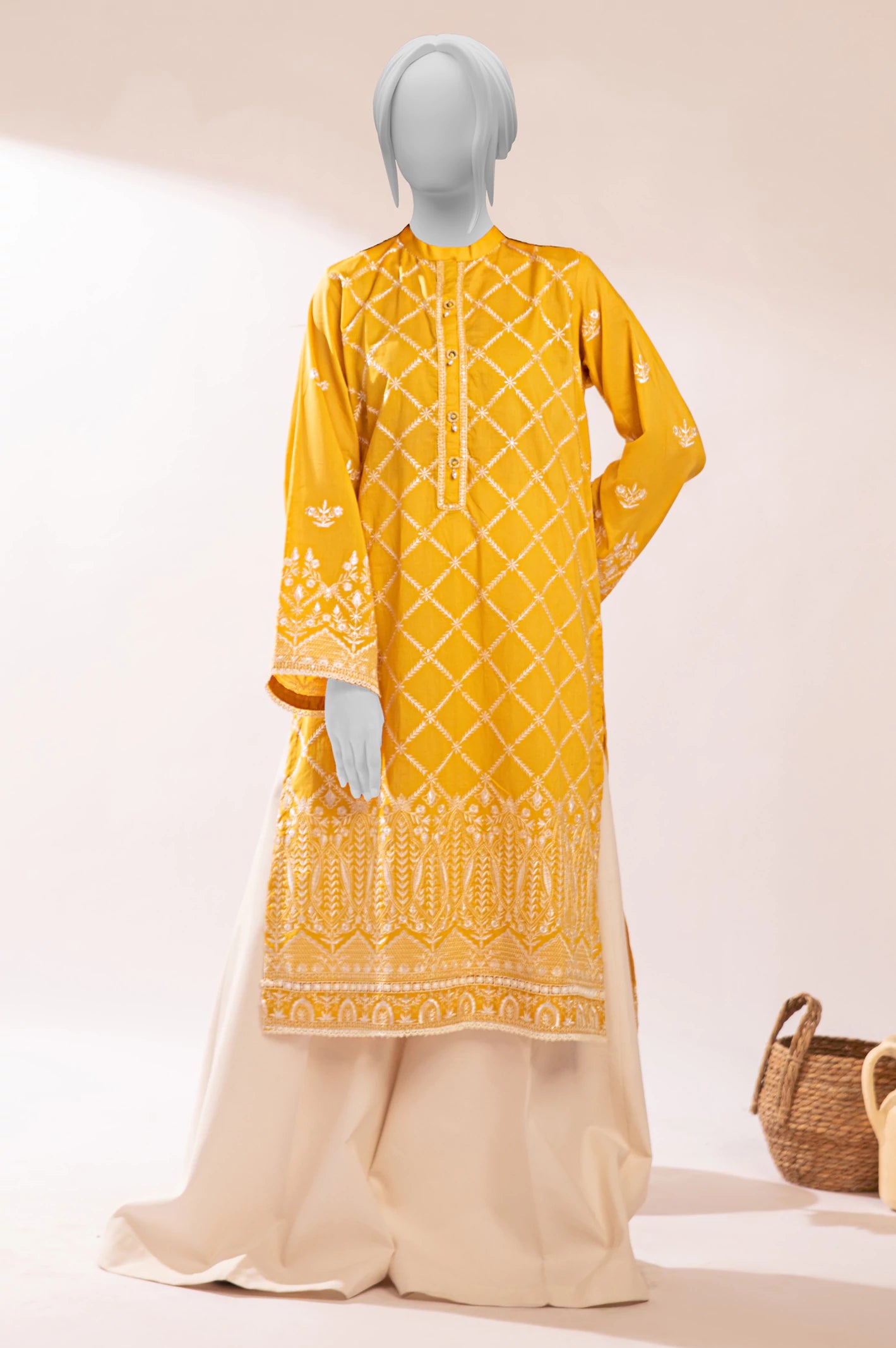 Yellow Embroidered 2PC