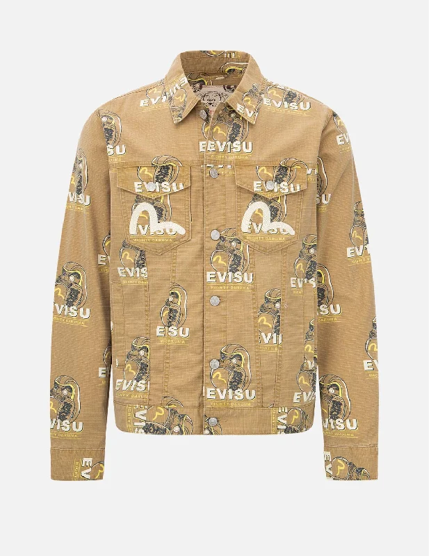 Men's Coats with Belted WaistsAllover Daruma Print Jacket