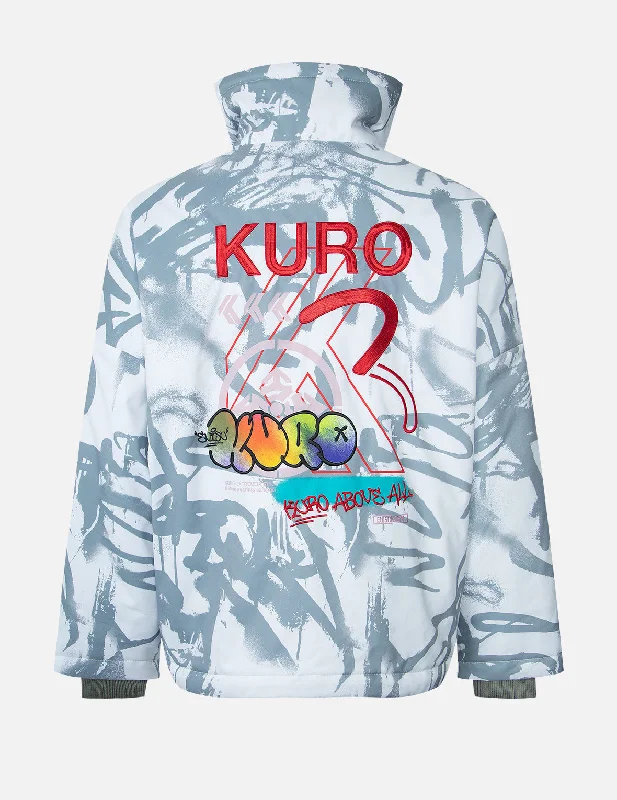Designer Men's OvercoatsAllover Graffiti Print Stand-Collar Padded Jacket