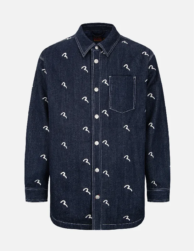 Men's Coats for All SeasonsAllover Seagull Embroidery Padded Shirt Jacket
