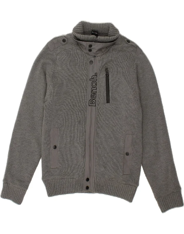 Men's Coats with Reflective StripesBENCH Mens Military Knit Bomber Jacket UK 38 Medium Grey Acrylic Men's Coats with Reflective StripesBENCH Mens Military Knit Bomber Jacket UK 38 Medium Grey Acrylic