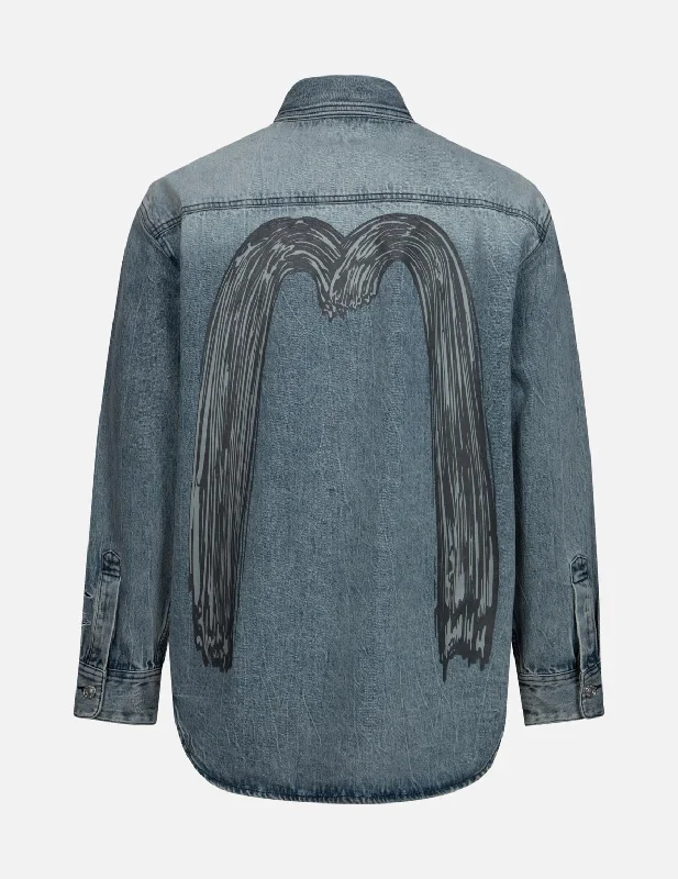 Men's Coats with Velcro ClosuresBrush Daicock Print Regular Fit Denim Shirt Jacket