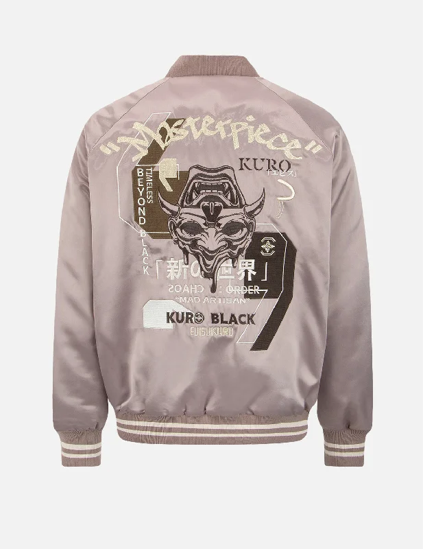 Men's Coats with Hand WarmersHannya Embroidery Panelling Padded Souvenir Jacket