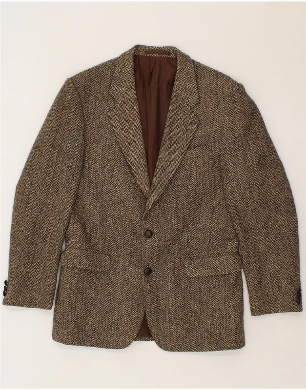 Durable Men's Car CoatsHARRIS TWEED Mens 2 Button Blazer Jacket UK 38 Medium Brown Herringbone