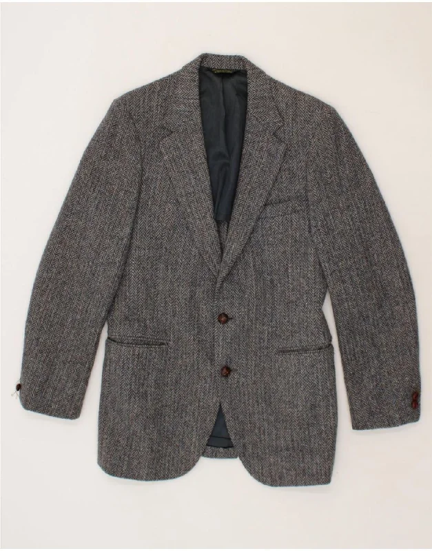 Cool Men's Pea CoatsHARRIS TWEED Mens 2 Button Blazer Jacket UK 38 Medium Navy Blue
