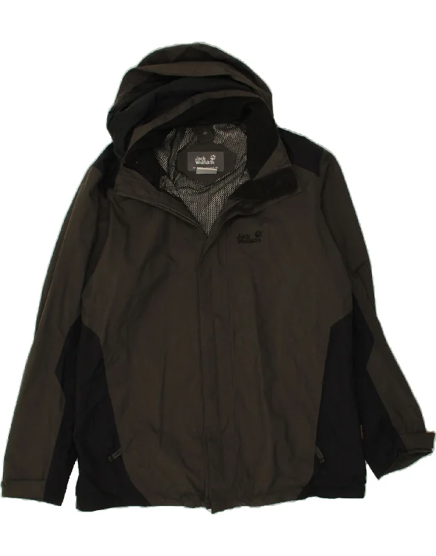 Men's Coats with LiningJACK WOLFSKIN Mens Hooded Rain Jacket UK 40/42 Large Grey Colourblock