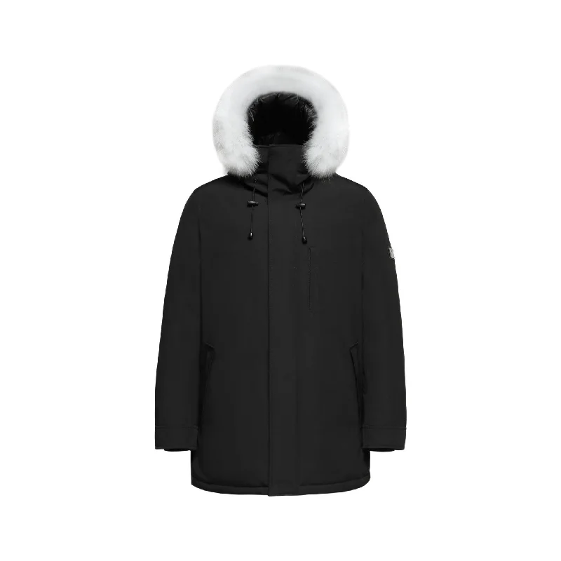 Stylish Men's Biker JacketsMen's Arctic Grade Down Parka Jacket in Black (White Fox Hood Trim) Stylish Men's Biker JacketsMen's Arctic Grade Down Parka Jacket in Black (White Fox Hood Trim)