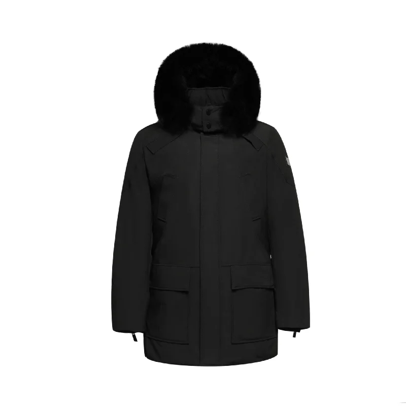 Men's Coats for City WearMen's Glacier Down Parka Jacket in Black (Black Fox Hood Trim)