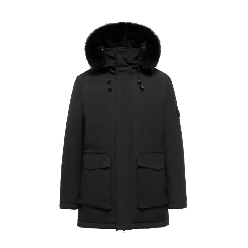 Men's Coats for SnowboardingMen's Grandeur Down Parka Jacket in Black (Black Fox Hood Trim) Men's Coats for SnowboardingMen's Grandeur Down Parka Jacket in Black (Black Fox Hood Trim)