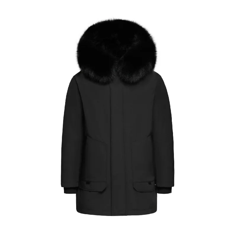 Men's Coats for Big and TallMen's Imperial Down Parka Jacket in Black (Black Fox Hood Trim) Men's Coats for Big and TallMen's Imperial Down Parka Jacket in Black (Black Fox Hood Trim)