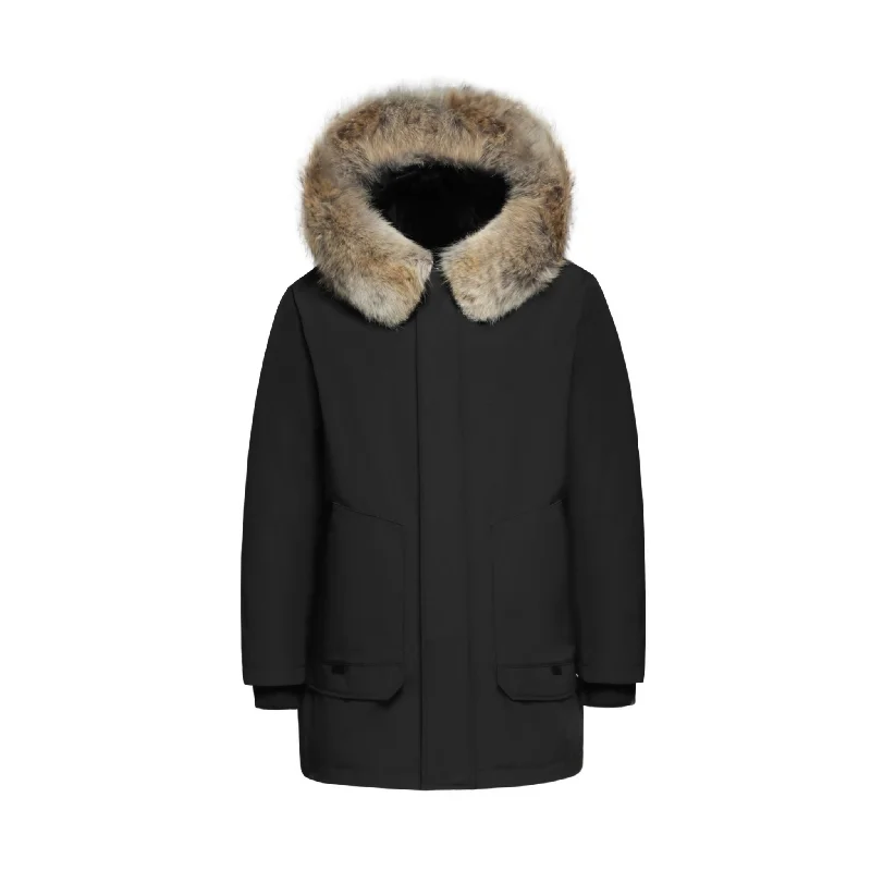 Men's Coats with Magnetic ClosuresMen's Imperial Down Parka Jacket in Black (Light Fox Hood Trim)