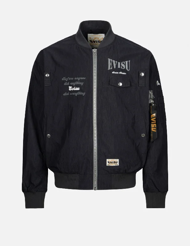 Men's Coats for Skinny MenMulti Branding Print and Embroidery Loose Fit Bomber Jacket