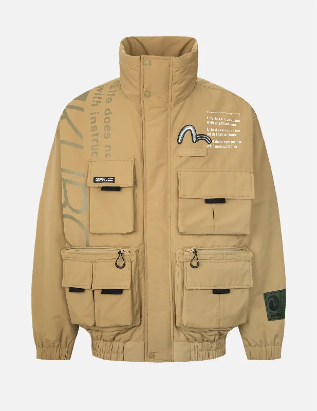 Men's Coats with Embroidered DetailsMulti Pocket Padded Bomber Jacket