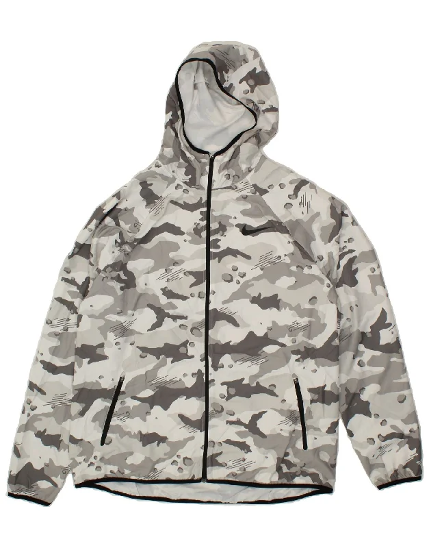 Men's Coats with Wind-Resistant FabricNIKE Mens Hooded Rain Jacket UK 42 XL Grey Camouflage Polyester Men's Coats with Wind-Resistant FabricNIKE Mens Hooded Rain Jacket UK 42 XL Grey Camouflage Polyester