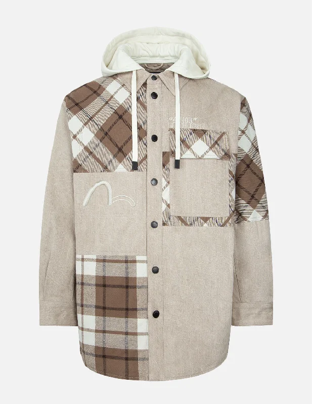 Men's Coats with Multi-Pocket DesignPlaid Pannels Shirt Jacket