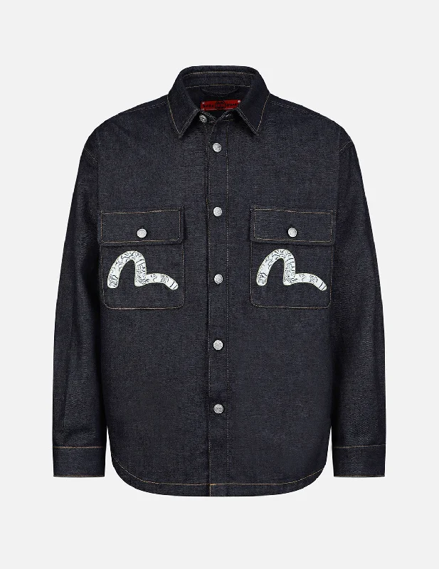 Men's Coats for TravelSea Wave-pattern Seagull Embroidery Denim Shirt Jacket