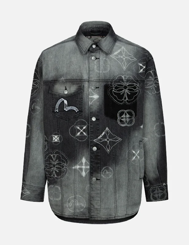 Men's Coats for AutumnTie-Dye Kamon and Seagull Print Regular Fit Shirt Jacket