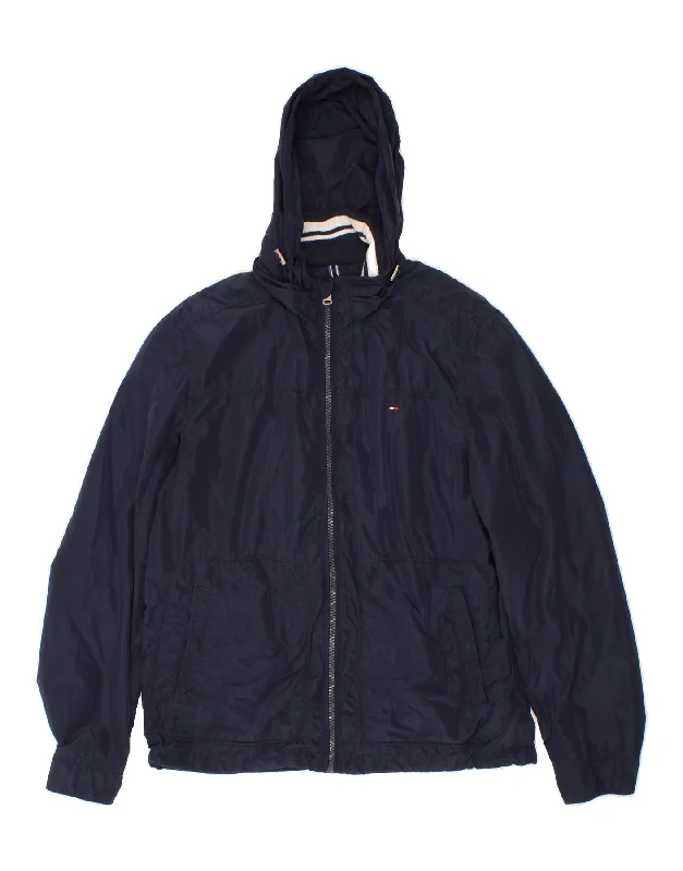 Men's Coats with LiningTOMMY HILFIGER Mens Hooded Rain Jacket UK 40 Large Navy Blue