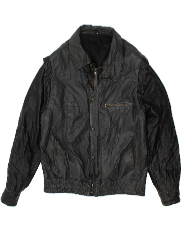 Men's Coats with ButtonsVINTAGE Mens Bomber Leather Jacket IT 48 Medium Black