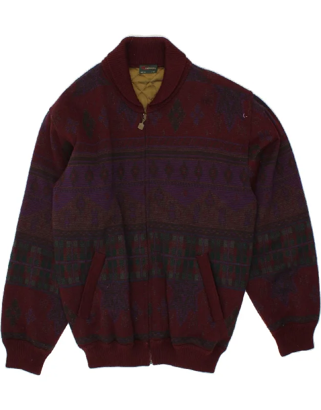 Warm Men's Down JacketsVINTAGE Mens Knit Bomber Jacket IT 54 XL Burgundy Fair Isle Wool Warm Men's Down JacketsVINTAGE Mens Knit Bomber Jacket IT 54 XL Burgundy Fair Isle Wool