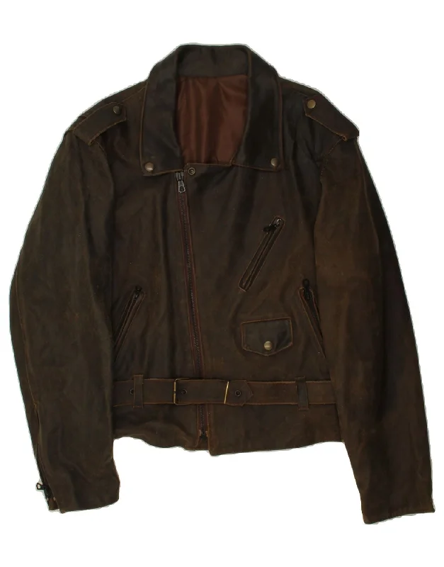 Men's Coats for TravelVINTAGE Mens Leather Biker Jacket UK 42 XL Brown Leather