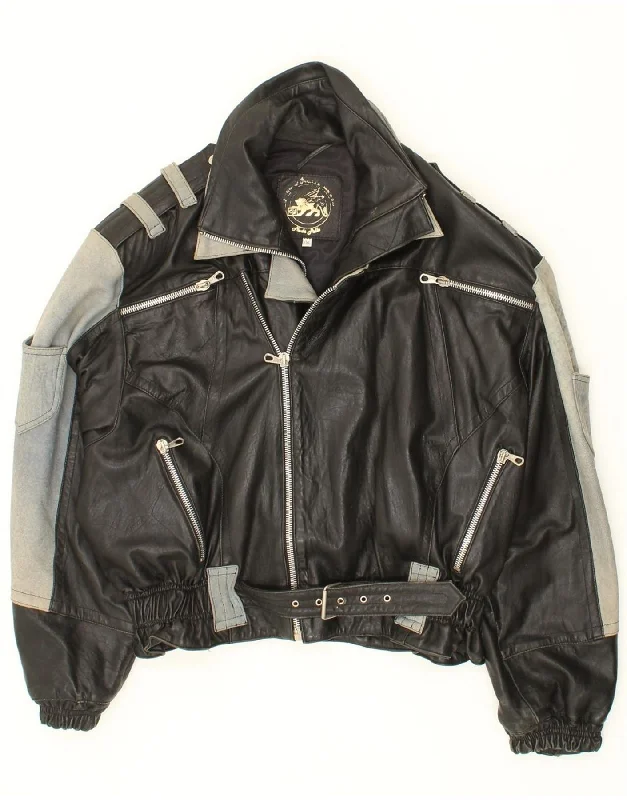 Men's Coats with Snap ButtonsVINTAGE Mens Leather Biker Jacket UK 44 2XL Black Colourblock Leather Men's Coats with Snap ButtonsVINTAGE Mens Leather Biker Jacket UK 44 2XL Black Colourblock Leather
