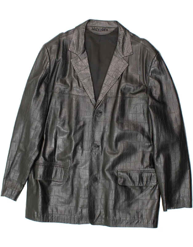 Men's Coats with Belted WaistsVINTAGE Mens Leather Jacket IT 56 3XL Black