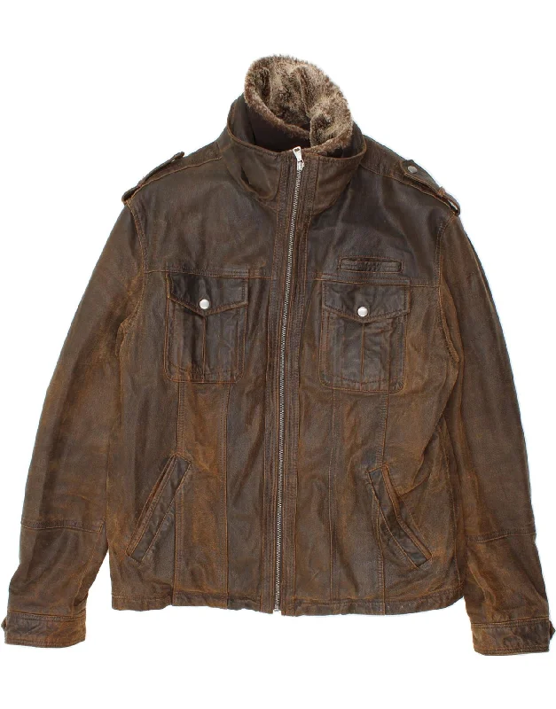 Men's Coats for City WearVINTAGE Mens Leather Jacket IT 56 3XL Brown Leather
