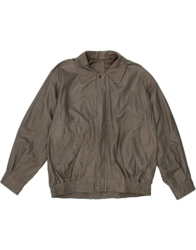 Men's Coats with Multi-Pocket DesignVINTAGE Mens Leather Jacket UK 42 XL Grey
