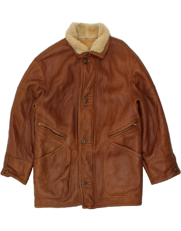 Men's Coats with Snap ButtonsVINTAGE Mens Shearling Jacket IT 52 XL Brown Shearling
