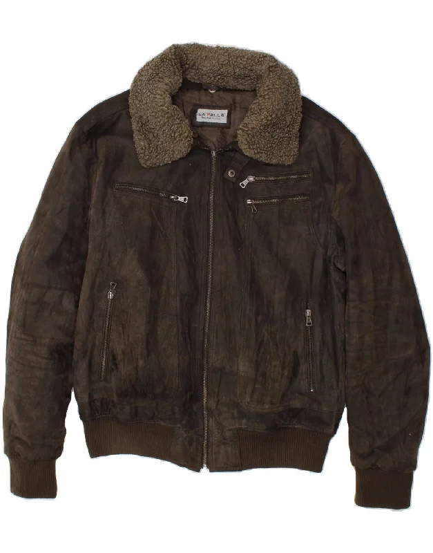 Winter-Ready Men's CoatsVINTAGE Mens Suede Bomber Jacket IT 54 2XL Brown Leather