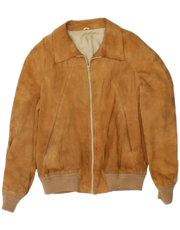 Men's Coats for TravelVINTAGE Mens Suede Bomber Jacket IT 54 2XL Brown