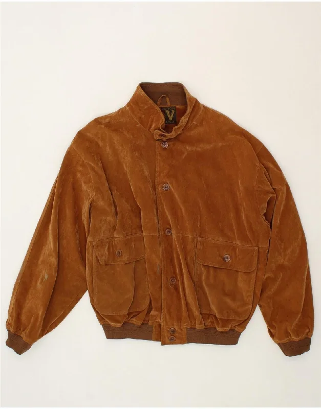 Men's Coats with Stretch FabricVINTAGE Mens Suede Bomber Jacket UK 42 XL Brown