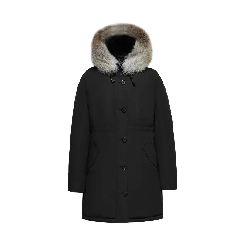 Men's Coats with Military InfluenceWomen's Ritzy Down Parka Jacket in Black (Light Fox Hood Trim)