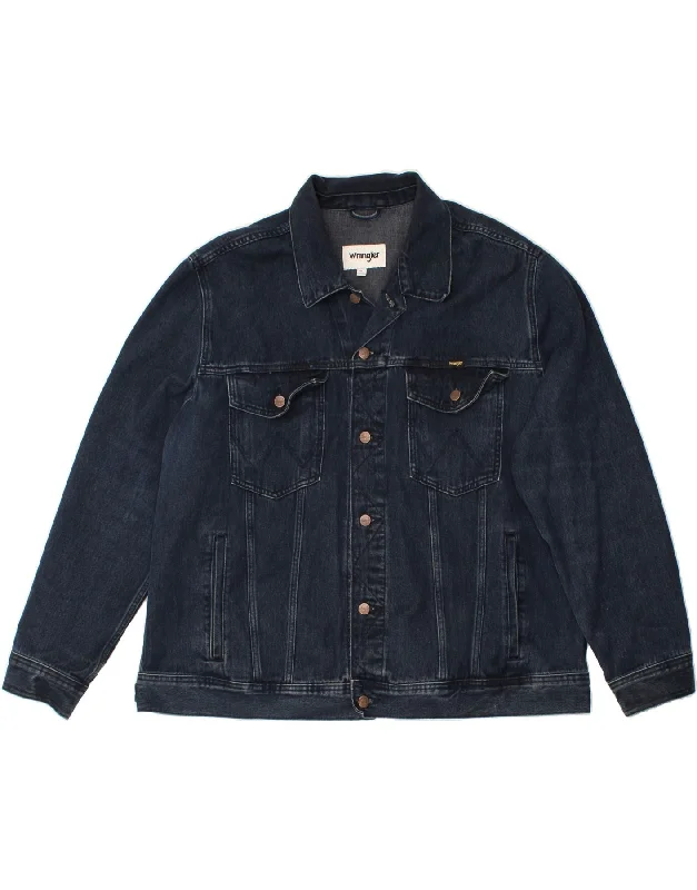Men's Coats with Patchwork DesignsWRANGLER Mens Denim Jacket UK 48 4XL Navy Blue Cotton
